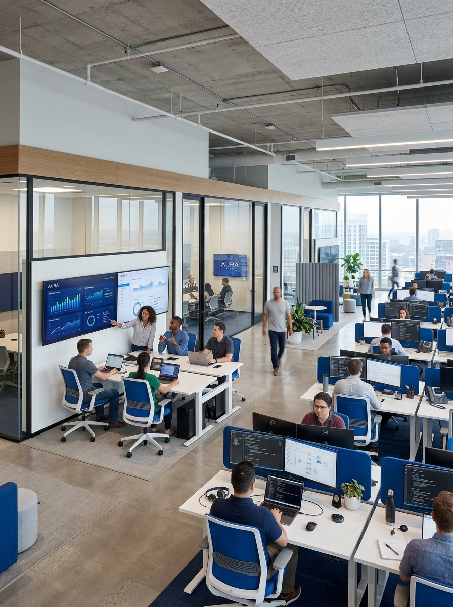 Modern Oakwood Global Solutions office with collaborative workspace